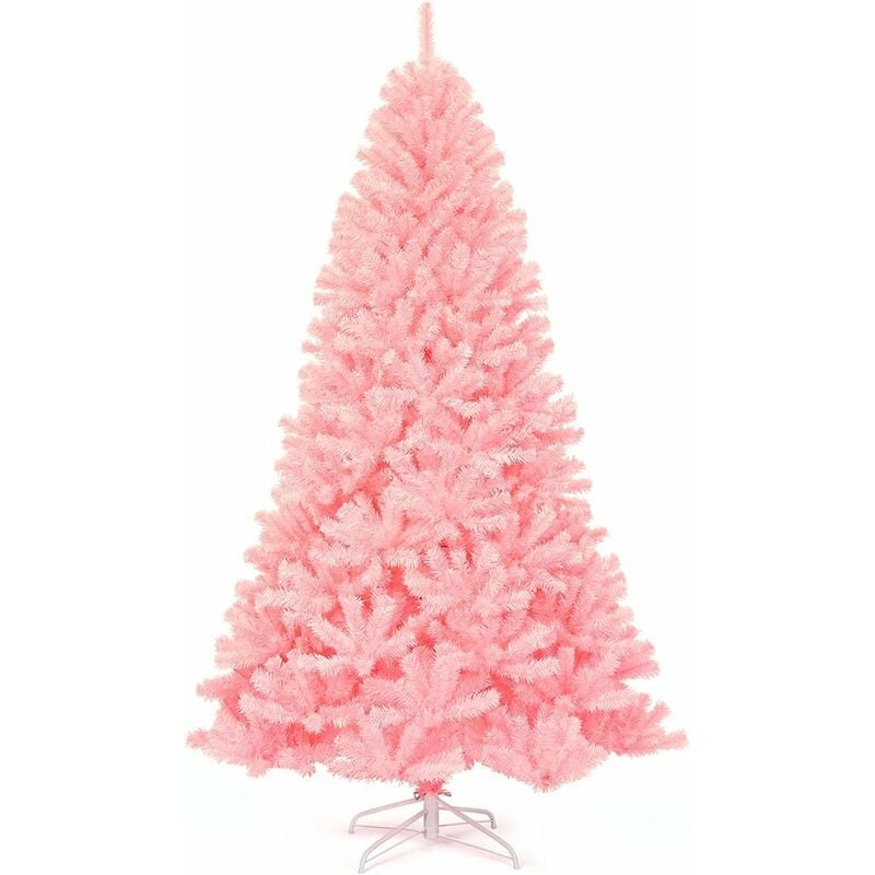 

Árbol de Navidad Artificial de 225 cm Rosa con Soporte de Metal y 1036 Puntas de PVC Decoración Interior - Costway