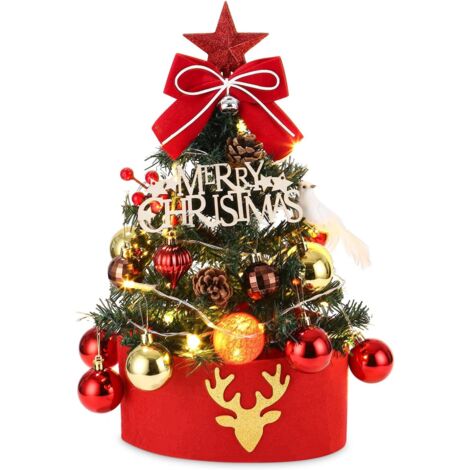 Árbol de Navidad artificial de 45 cm, árbol de Navidad LED, árbol de Navidad iluminado, mini árbol y adornos, árbol de Navidad artificial, decoración navideña de mesa, para decoración de mesa de ofici