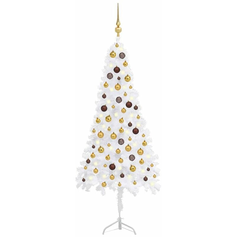

arbol de Navidad artificial de esquina LED y bolas blanco 150cm