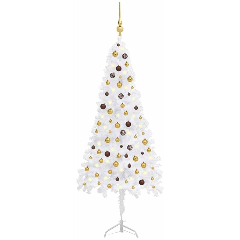 

arbol de Navidad artificial de esquina LED y bolas blanco 210cm