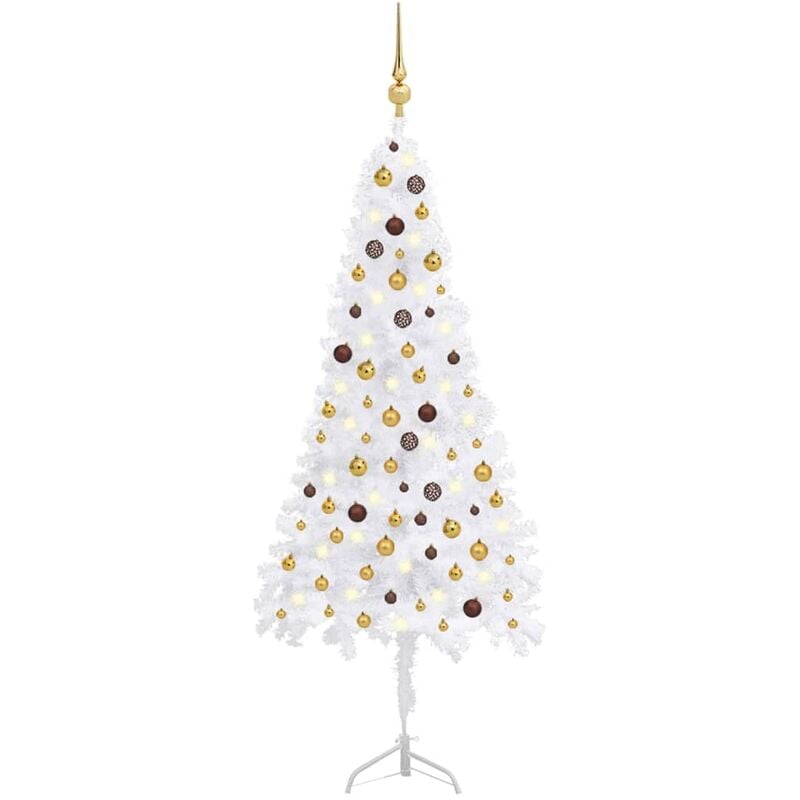 

Árbol de Navidad artificial de esquina LED y bolas blanco 210cm