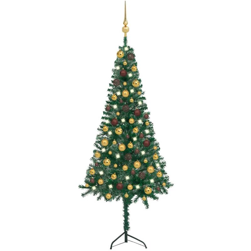 

Árbol de Navidad artificial de esquina LED y bolas verde 120 cm