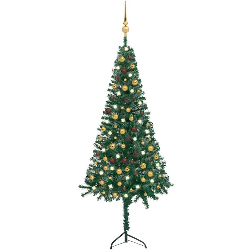 

Árbol de Navidad artificial de esquina LED y bolas verde 210 cm