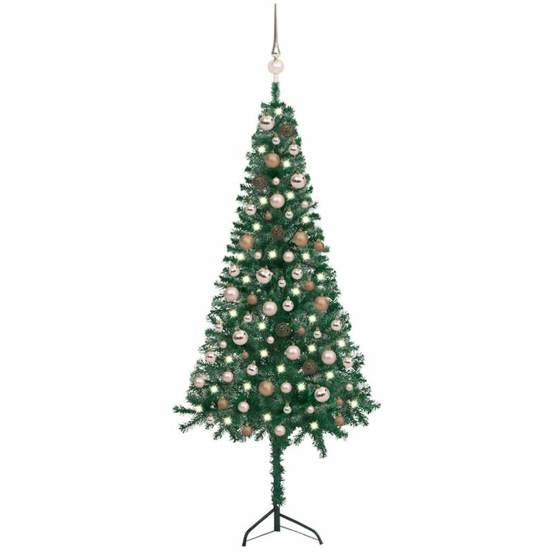 

arbol de Navidad artificial esquina LED y bolas PVC verde 150cm