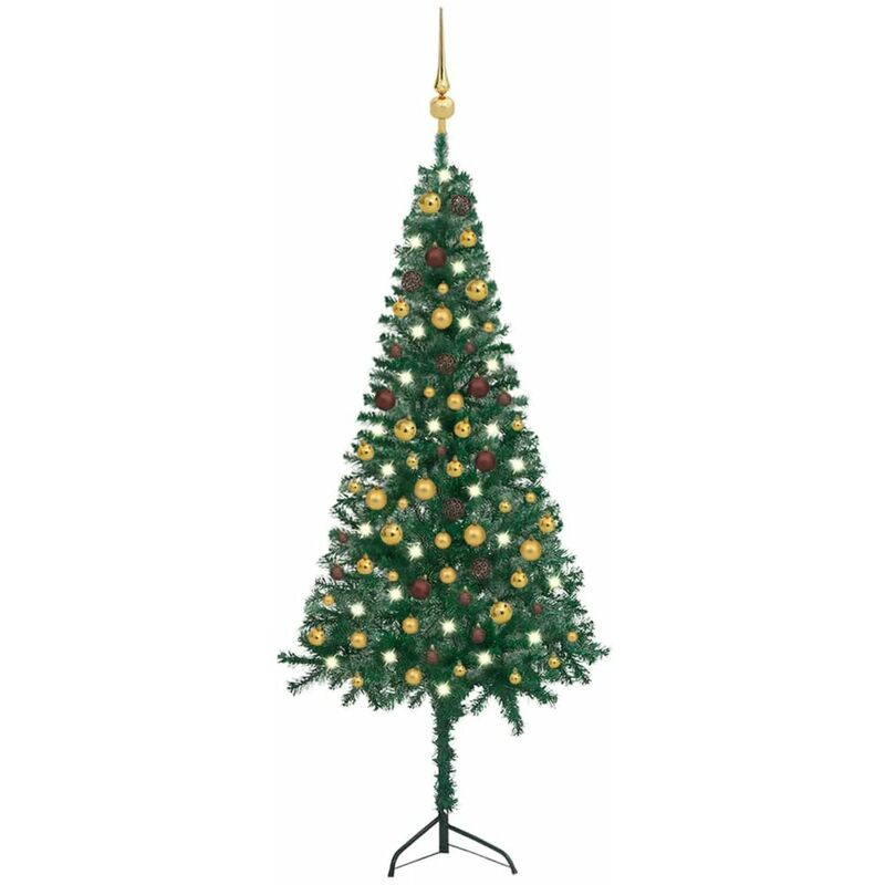 

arbol de Navidad artificial esquina LED y bolas PVC verde 180 cm