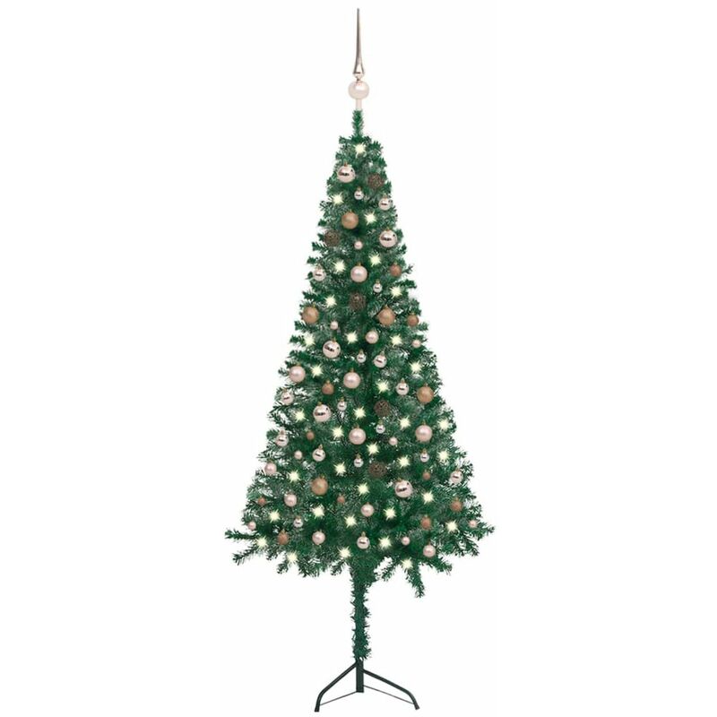 

arbol de Navidad artificial esquina LED y bolas PVC verde 210cm