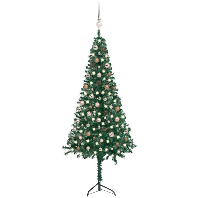 

Árbol de Navidad artificial esquina LED y bolas PVC verde 210cm