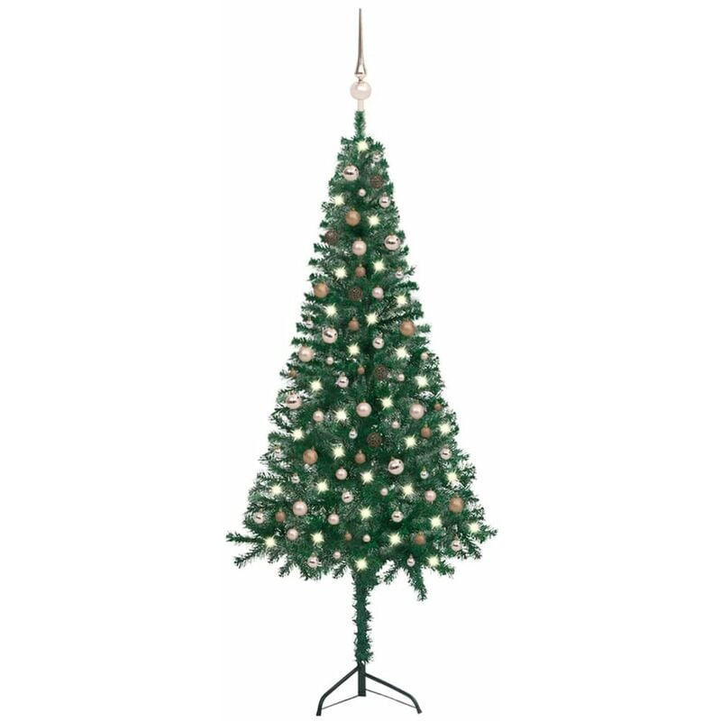 

arbol de Navidad artificial esquina LED y bolas PVC verde 240cm