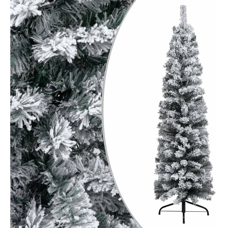 

arbol de Navidad artificial estrecho con nieve PVC verde 150 cm