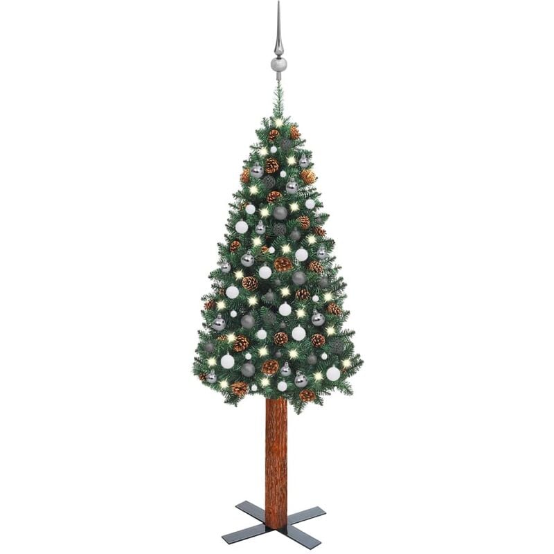 

Árbol de Navidad artificial estrecho LED bolas PVC verde 180 cm