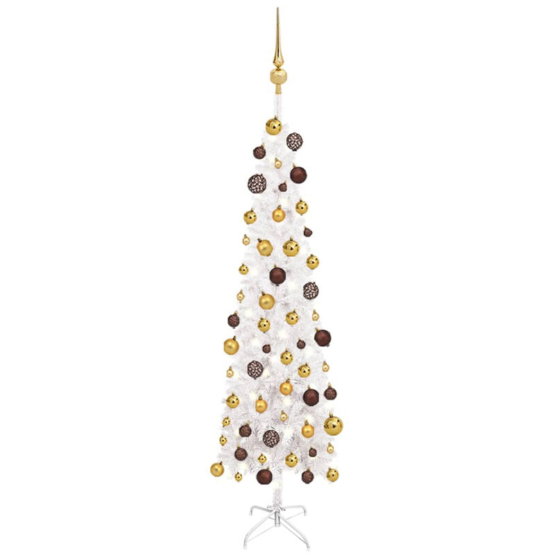 

arbol de Navidad artificial estrecho LED y bolas blanco 120 cm