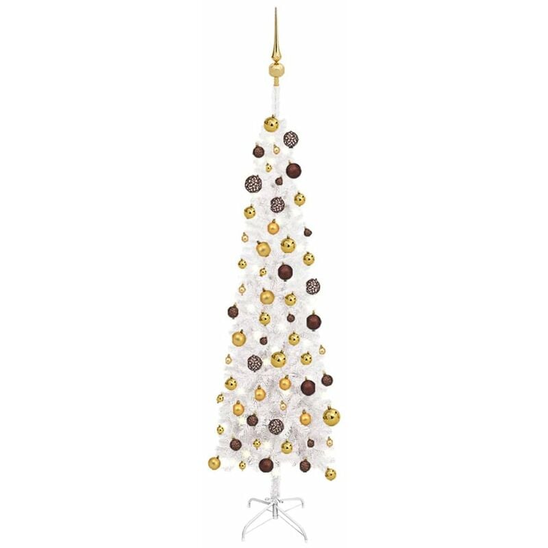 

arbol de Navidad artificial estrecho LED y bolas blanco 150 cm