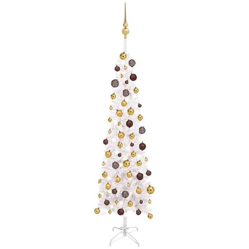 

Árbol de Navidad artificial estrecho LED y bolas blanco 150 cm