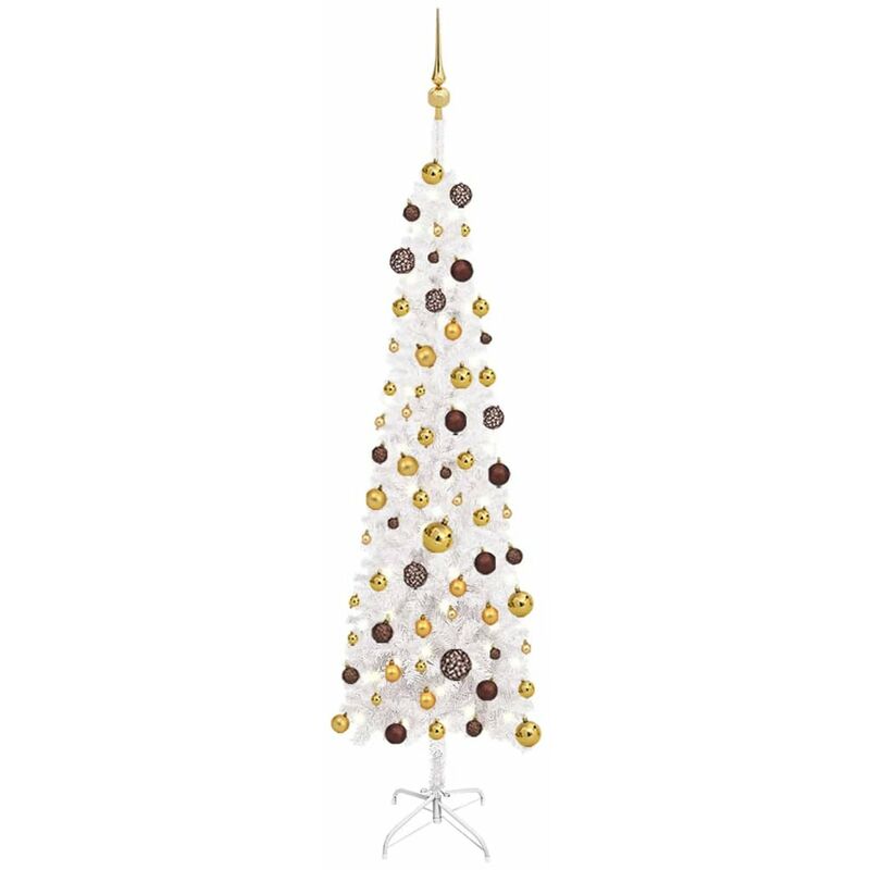 

arbol de Navidad artificial estrecho LED y bolas blanco 180 cm