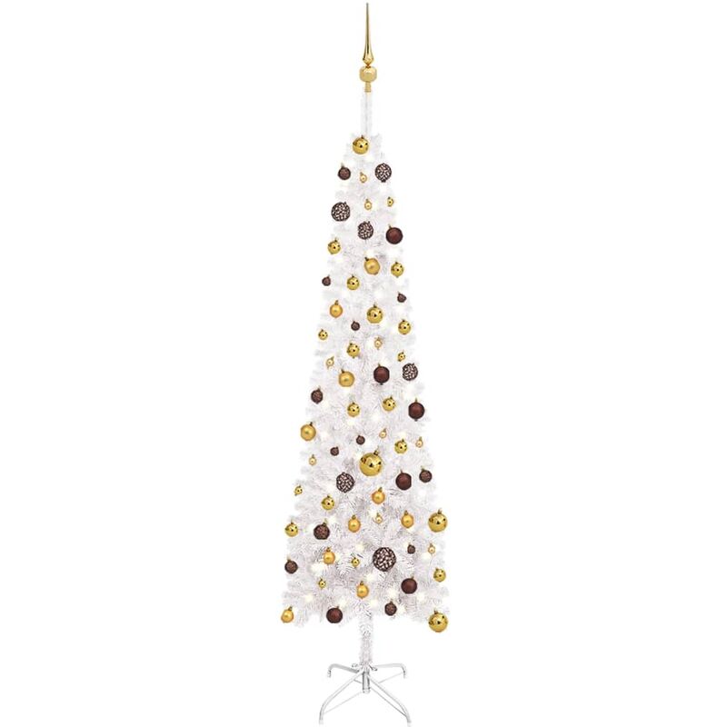 

Árbol de Navidad artificial estrecho LED y bolas blanco 210 cm