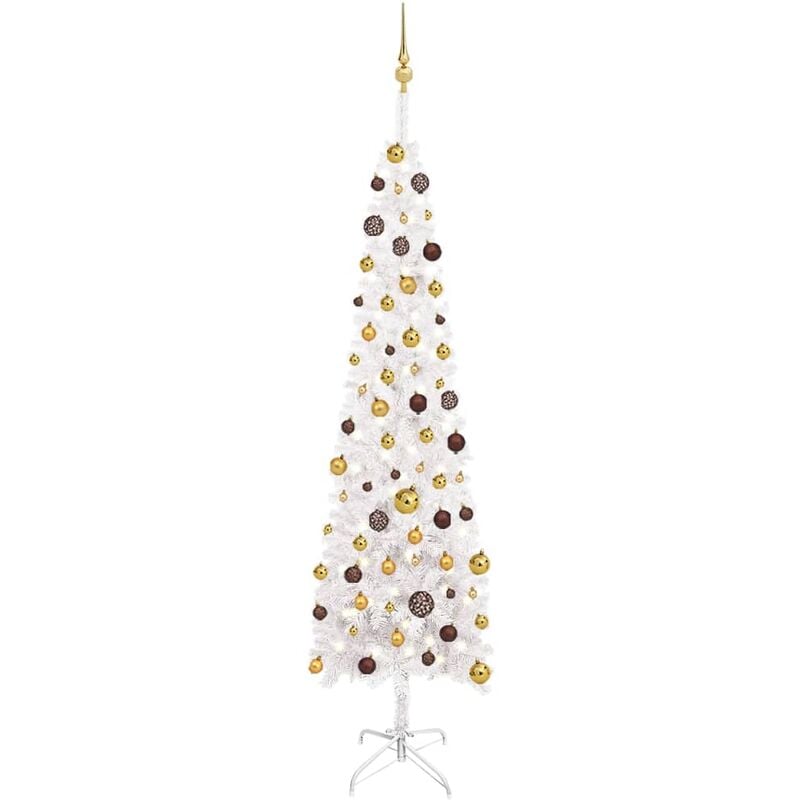 

Árbol de Navidad artificial estrecho LED y bolas blanco 240 cm