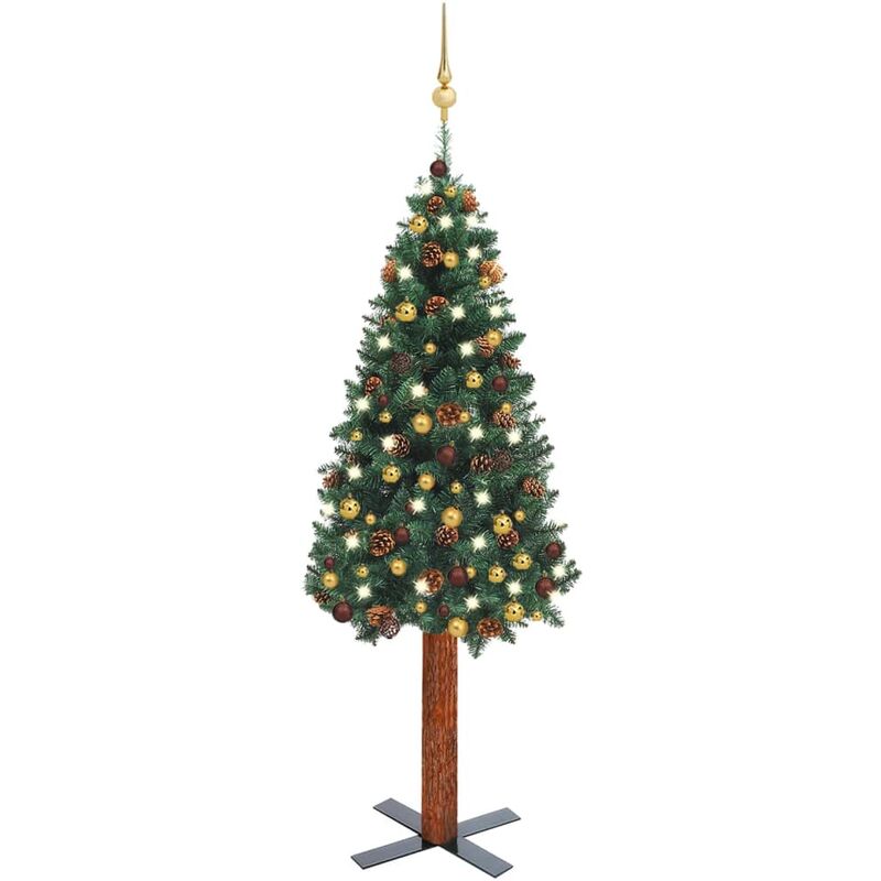 

Árbol de Navidad artificial estrecho LED y bolas verde 150 cm