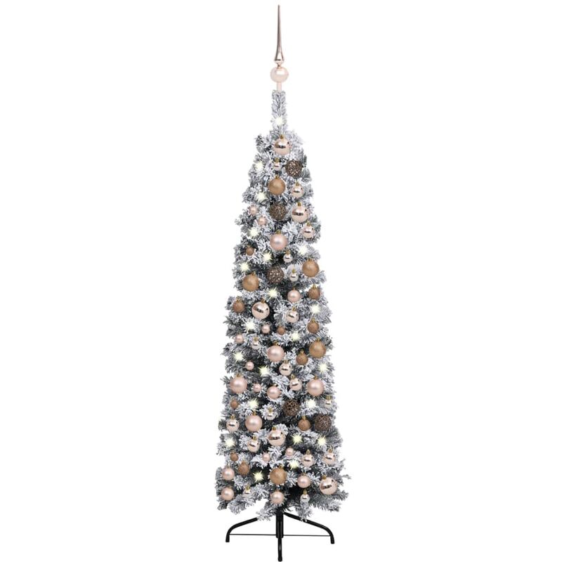 

Árbol de Navidad artificial estrecho LED y bolas verde 150 cm