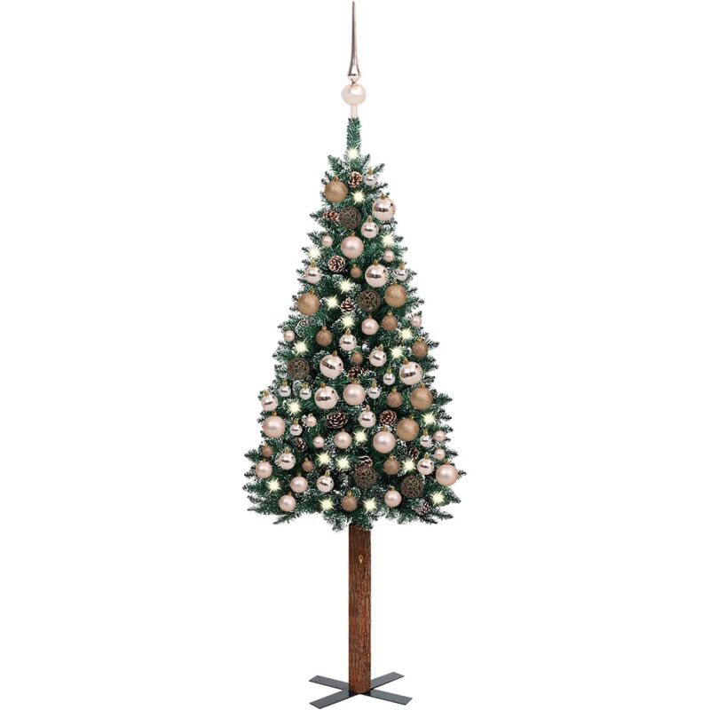 

Árbol de Navidad artificial estrecho LED y bolas verde 150 cm