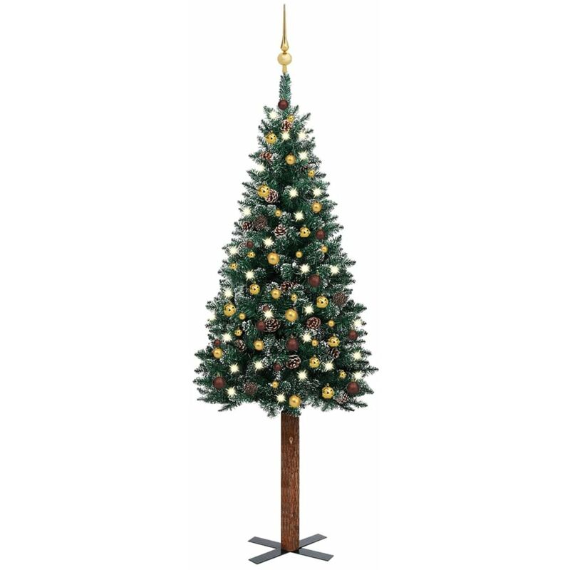 

arbol de Navidad artificial estrecho LED y bolas verde 180 cm