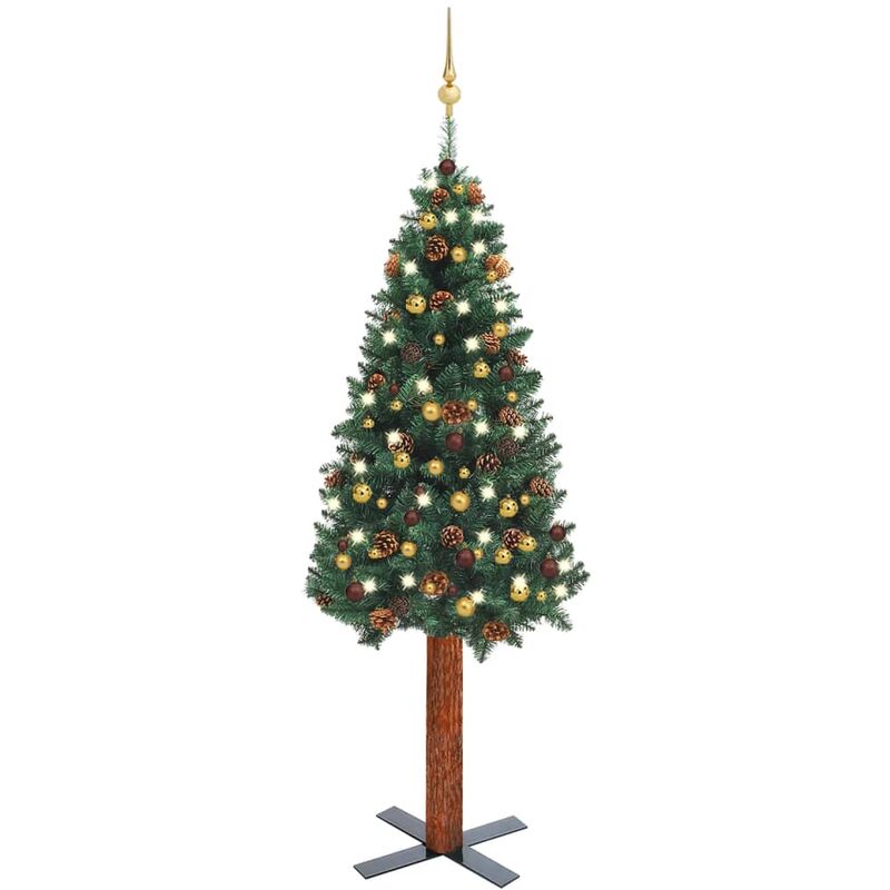 

Árbol de Navidad artificial estrecho LED y bolas verde 180 cm