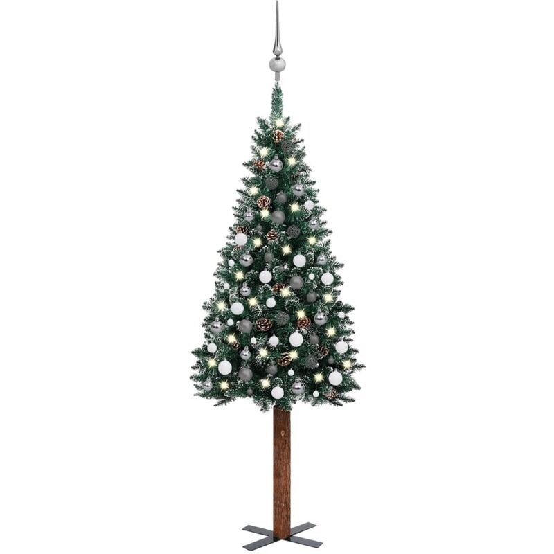 

Árbol de Navidad artificial estrecho LED y bolas verde 180 cm