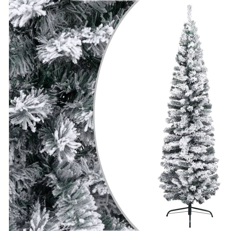 

Árbol de Navidad artificial estrecho con nieve PVC verde 210 cm - Verde - Vidaxl