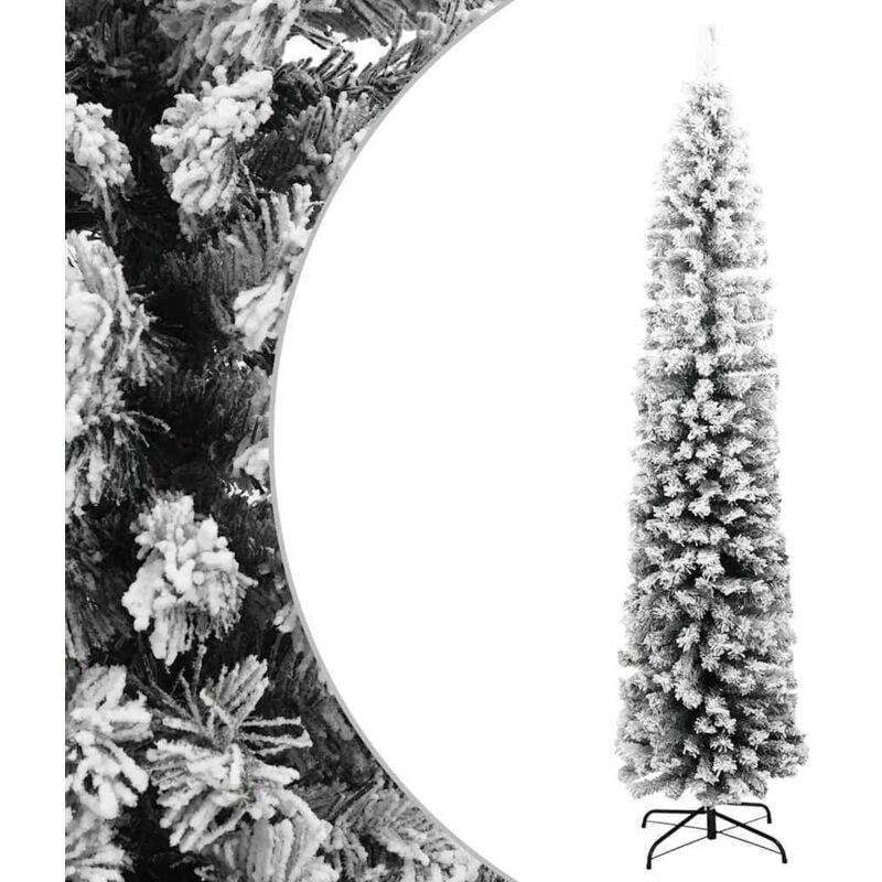 

Árbol de Navidad artificial estrecho con nieve PVC verde 240 cm - Verde - Vidaxl