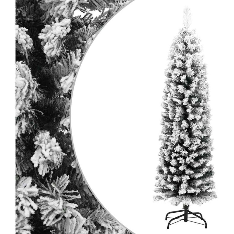 

Árbol de Navidad artificial estrecho con nieve PVC verde 150 cm - Verde - Vidaxl