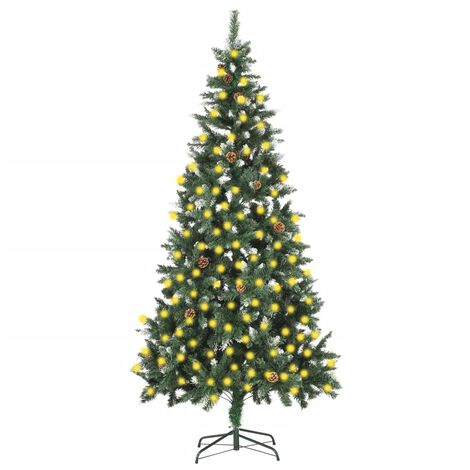 Árbol de Navidad artificial iluminado con luces y piñas 210 cm vidaXL