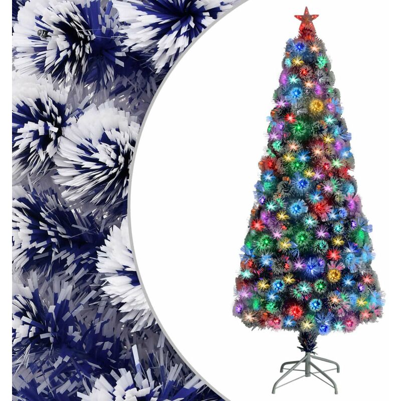 

arbol de Navidad artificial LED fibra optica blanco azul 180 cm