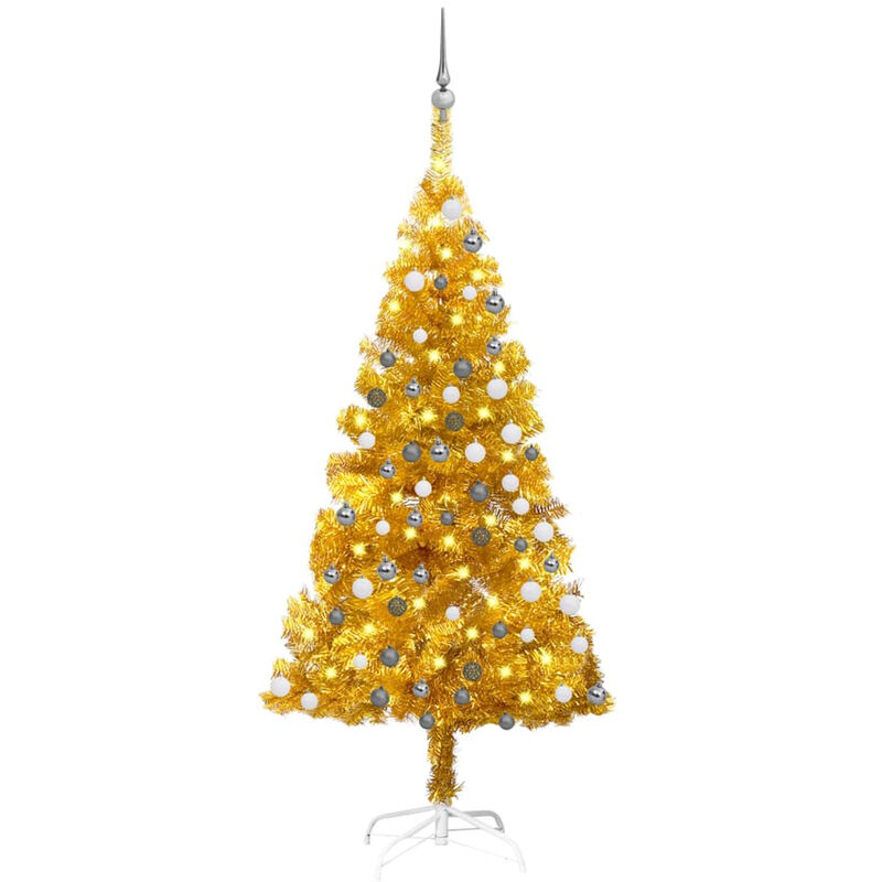 

arbol de Navidad artificial LED y bolas dorado PET 120 cm