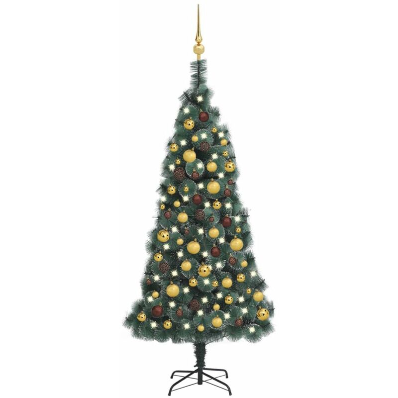 

arbol de Navidad artificial LED y bolas verde 150 cm PVC y PE