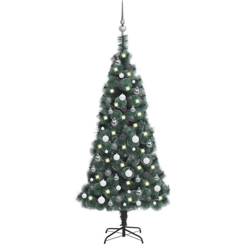 

arbol de Navidad artificial LED y bolas verde 150 cm PVC y PE