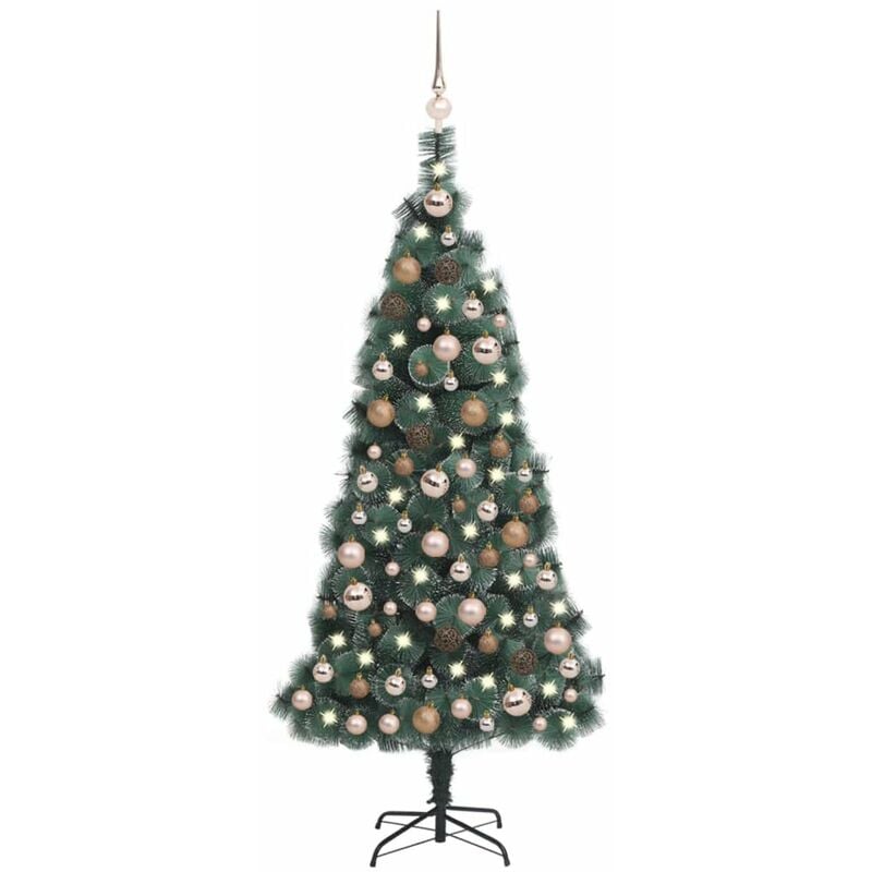 

arbol de Navidad artificial LED y bolas verde 150 cm PVC y PE