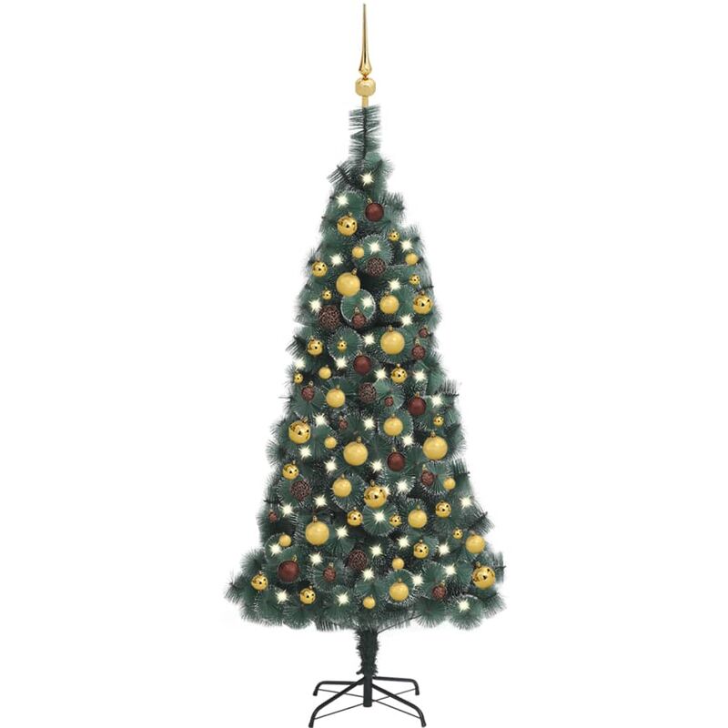 

Árbol de Navidad artificial LED y bolas verde 150 cm PVC y PE