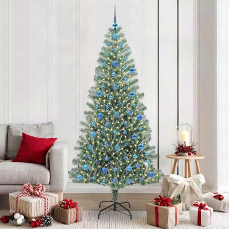 Árbol de Navidad Artificial Nevado con Luz LED Verde y 210 cm