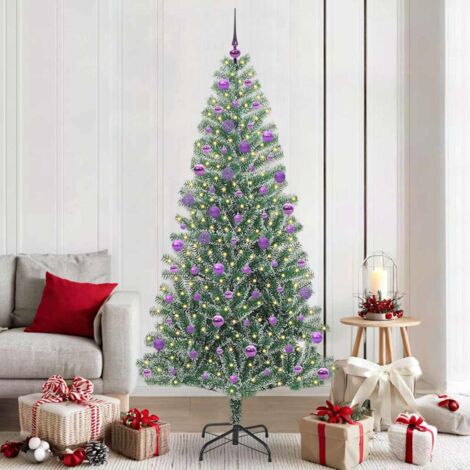 Árbol de Navidad Artificial Nevado con Luz LED Verde y 210 cm