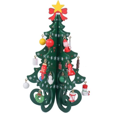 Árbol de Navidad artificial pequeño y verde - Decoración de mesa con mini adornos para oficina, regalo, manualidades, estilo caricatura - Árbol de Navidad de madera