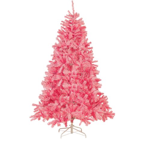 Árbol de Navidad artificial rosa 210 cm base de metal decoración tradicional festividad vacaciones de invierno Farnham