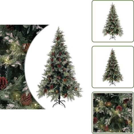 Árbol de Navidad artificial - vidaXL Árbol de Navidad con luces y piñas PVC PE verde y blanco 195 cm - Árbol de Navidad con piñas