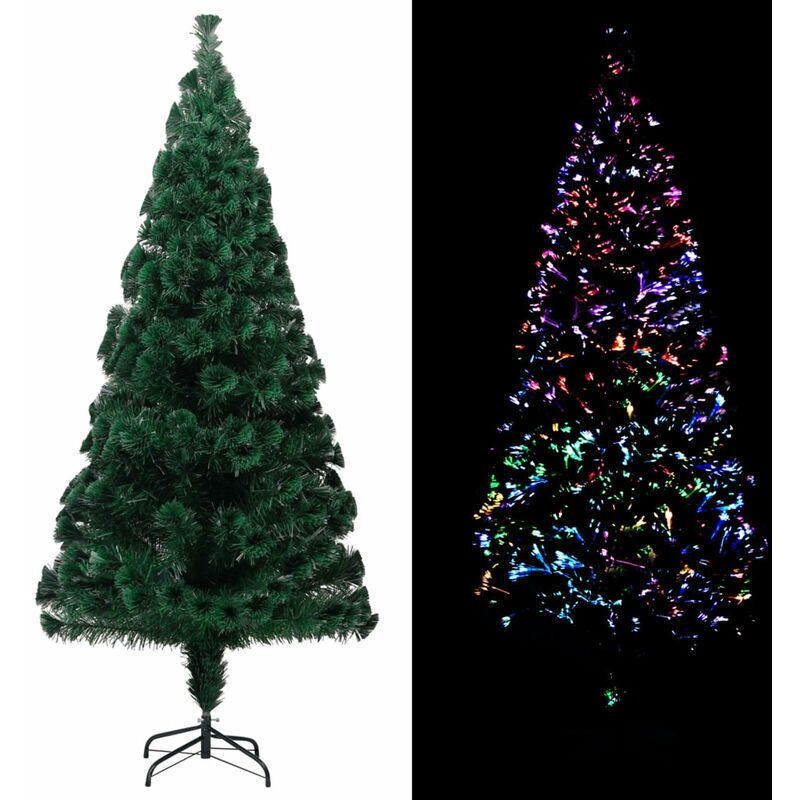 

arbol de Navidad artificial y soporte verde fibra optica 210 cm