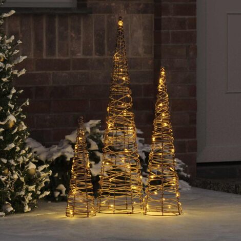 Árbol de Navidad con 90 LED 3 pcs cálido 20 x 20 x 80 cm Ratán