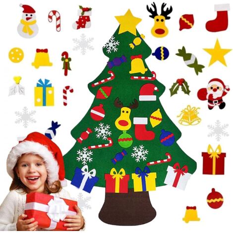 Árbol de Navidad con adornos de fieltro extraíbles, decoración navideña DIY