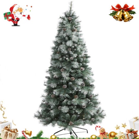 SDLOGAL Árbol de Navidad con Efecto Nieve y Piñas, Ultrixe 180cm Árbol de Navidad artificial con Soporte de Metal, Fácil Montaje, PVC Ignífugo, Reutilizable, Verde/Blanco