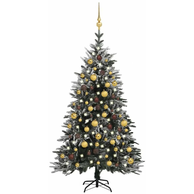 

arbol de Navidad con LED bolas y nieve flocada 150 cm PVC y PE