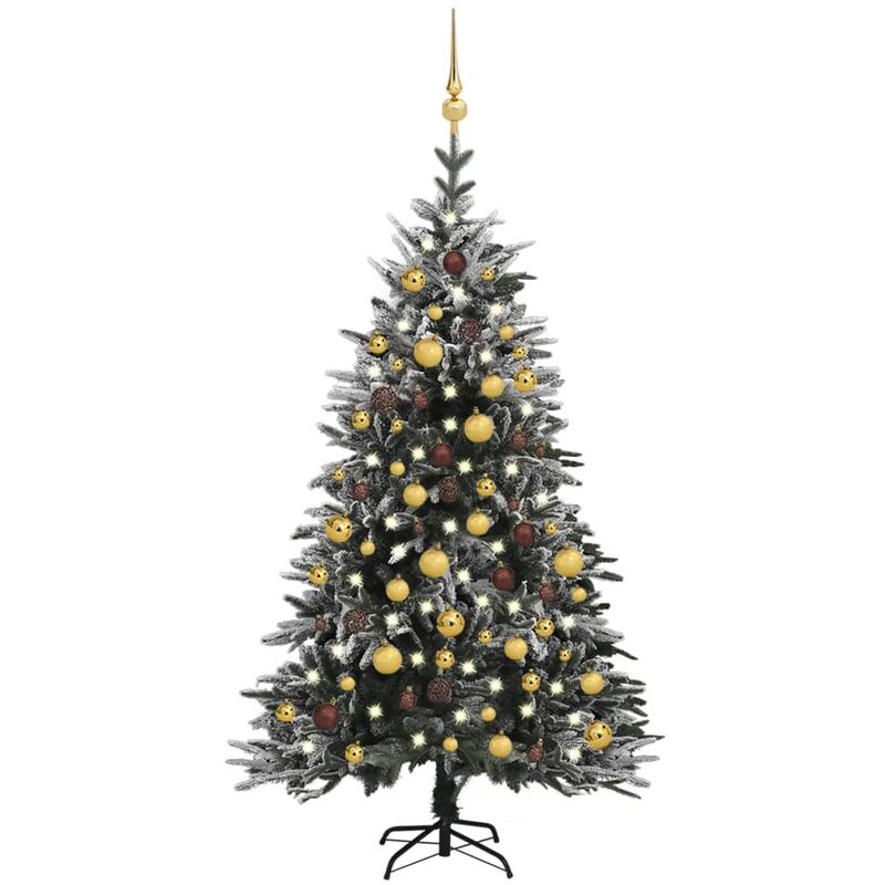 

Árbol de Navidad con LED bolas y nieve flocada 150 cm PVC y PE