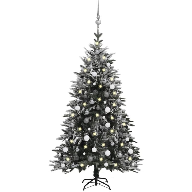 

Árbol de Navidad con LED, bolas y nieve flocada 150 cm PVC y PE