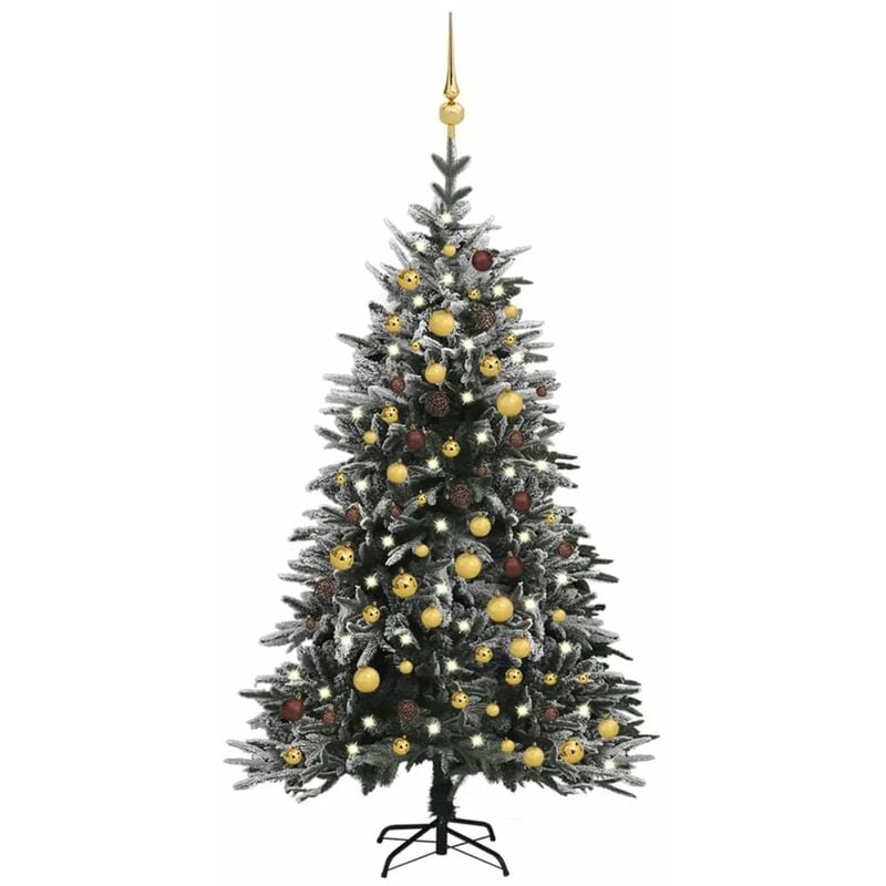 

arbol de Navidad con LED bolas y nieve flocada 180 cm PVC y PE