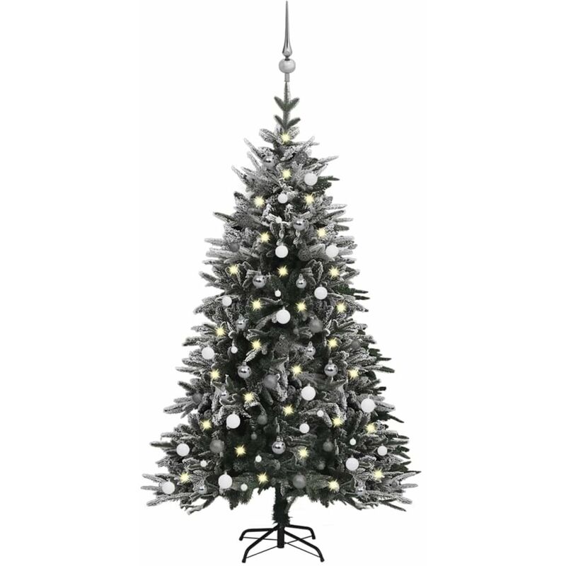 

arbol de Navidad con LED bolas y nieve flocada 180 cm PVC y PE
